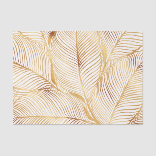 Gold Leaves White Elegant Pattern Tissue Paper (Front)