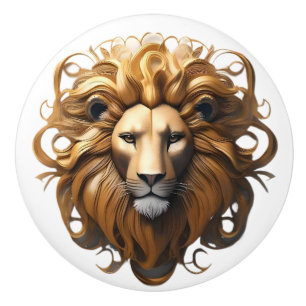Gold Leo The Lion Star Sign, Ceramic Knob
