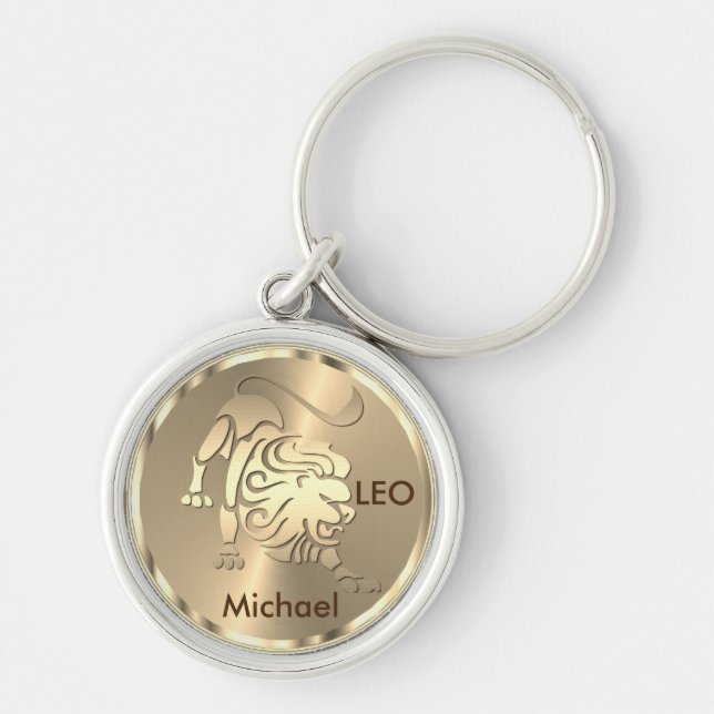 Gold Leo the Lion - Zodiac Sign Keychain (Front)