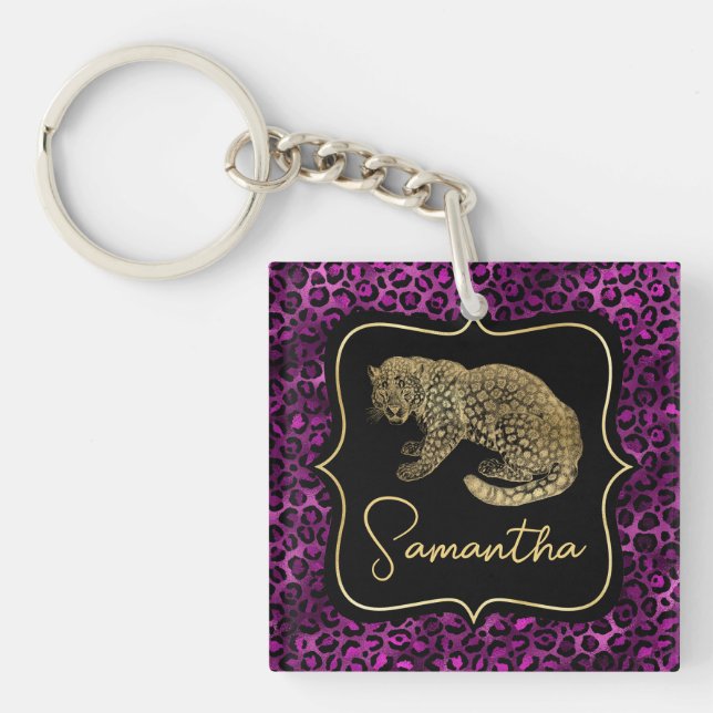 Gold Leopard and Purple Leopard Print Keychain (Front)