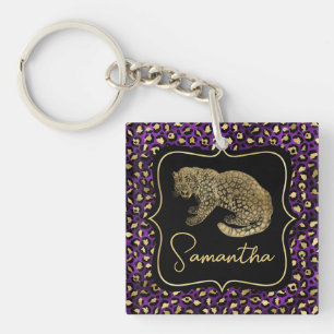 Gold Leopard and Purple Leopard Print Keychain