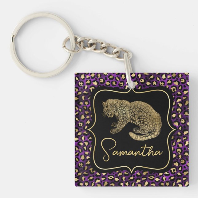 Gold Leopard and Purple Leopard Print Keychain (Front)
