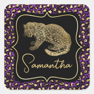 Gold Leopard and Purple Leopard Print Square Sticker