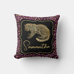 Gold Leopard and Purple Leopard Print Throw Pillow