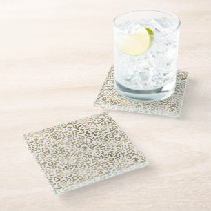 Gold Leopard Animal Print Glass Coaster