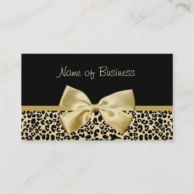Gold Leopard Bow Boutique Business Card (Front)