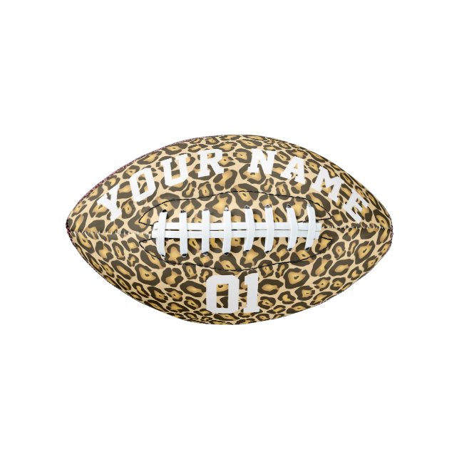 Gold Leopard Cheetah Animal Print Personalized Football (Front)