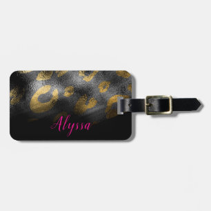 Gold Leopard Cheetah Exotic Print Black Shadows Luggage Tag
