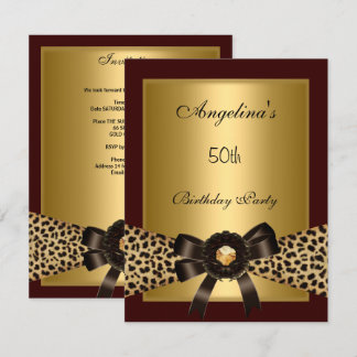 Gold Leopard Coffee Brown Black 50th Birthday 3 Invitation
