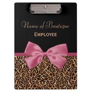 Gold Leopard Fur Chic Sangria Pink Bow Boutique Clipboard