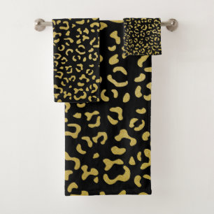 Gold Leopard, Gold Glitter, Leopard Pattern Bath Towel Set
