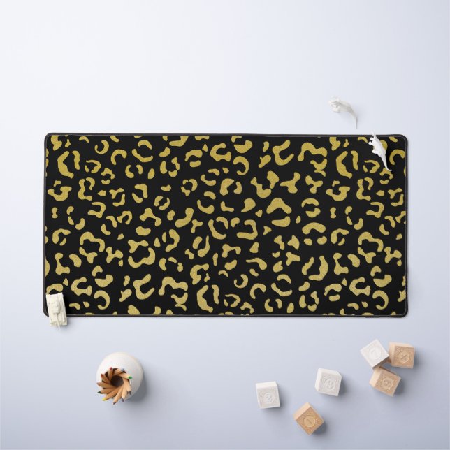 Gold Leopard, Gold Glitter, Leopard Pattern Desk Mat (Kids Table)