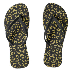 Gold Leopard, Gold Glitter, Leopard Pattern Flip Flops