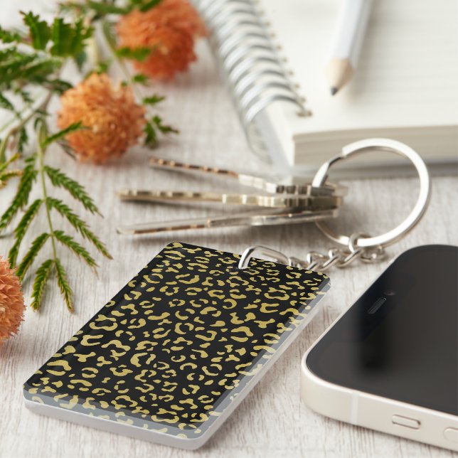 Gold Leopard, Gold Glitter, Leopard Pattern Keychain (Front Right)