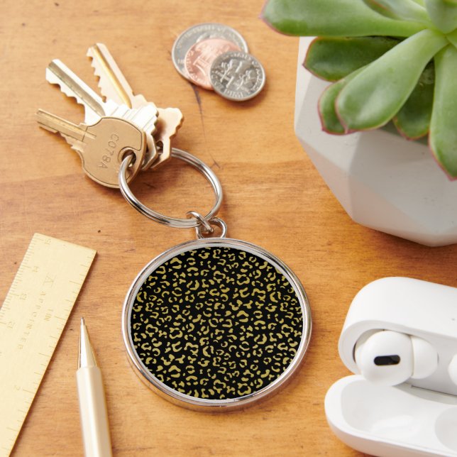Gold Leopard, Gold Glitter, Leopard Pattern Keychain (Desk)