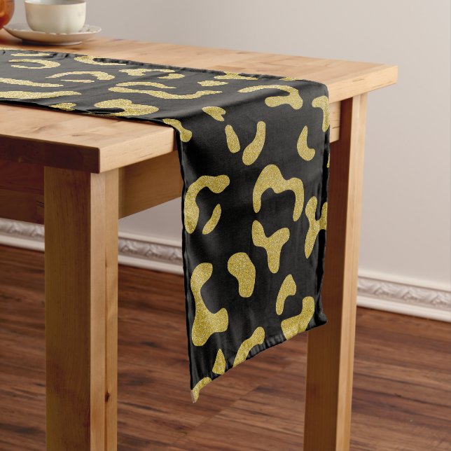 Gold Leopard, Gold Glitter, Leopard Pattern Medium Table Runner (In Situ)