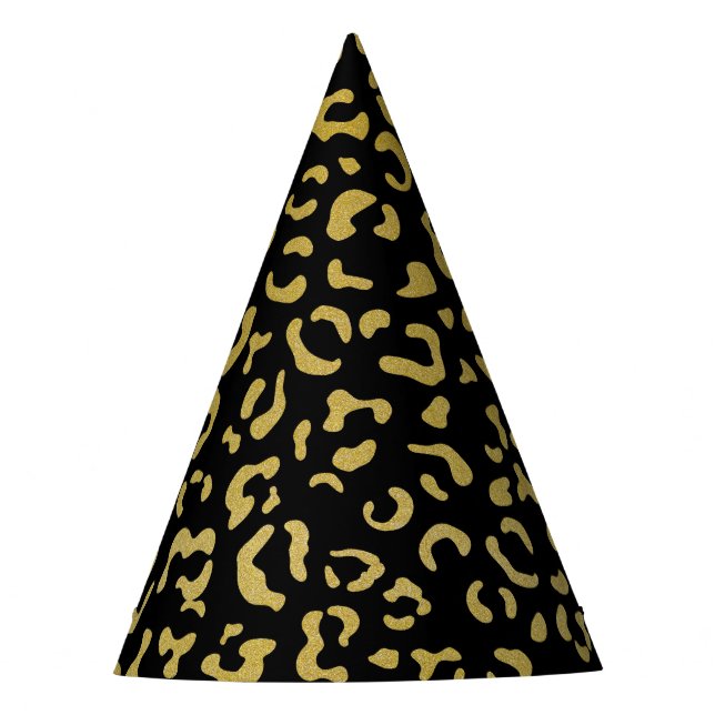 Gold Leopard, Gold Glitter, Leopard Pattern Party Hat (Front)