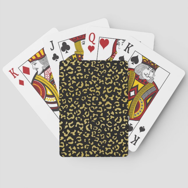 Gold Leopard, Gold Glitter, Leopard Pattern Playing Cards (Back)