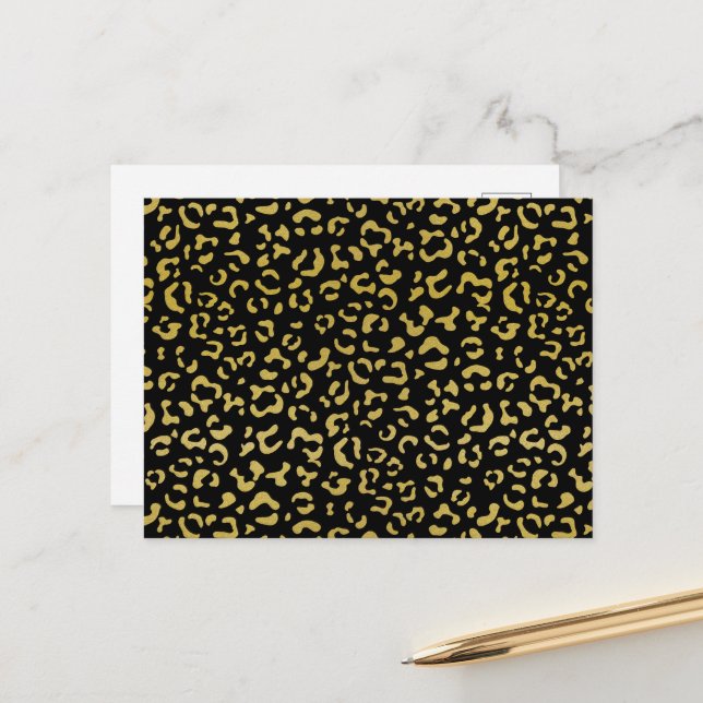 Gold Leopard, Gold Glitter, Leopard Pattern Postcard (Front/Back In Situ)