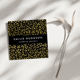 Gold Leopard, Gold Glitter, Leopard Pattern Square Business Card