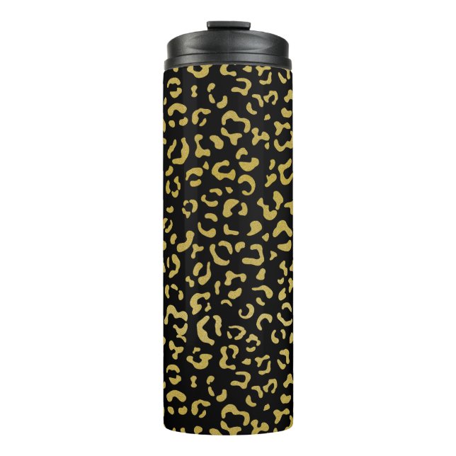 Gold Leopard, Gold Glitter, Leopard Pattern Thermal Tumbler (Front)