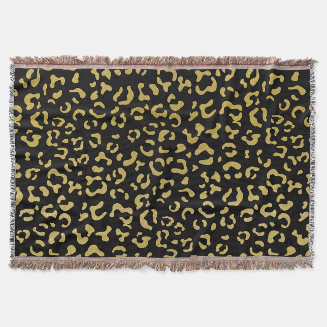 Gold Leopard, Gold Glitter, Leopard Pattern Throw Blanket (Front)