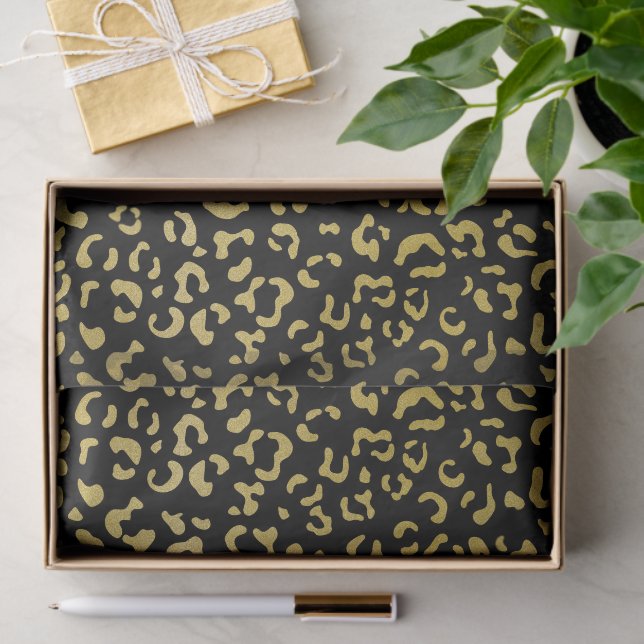Gold Leopard, Gold Glitter, Leopard Pattern Tissue Paper (Gift)