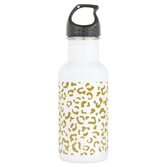 Gold Leopard, Gold Glitter, Leopard Print 532 Ml Water Bottle (Front)