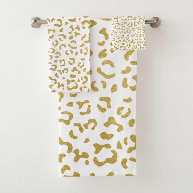 Gold Leopard, Gold Glitter, Leopard Print Bath Towel Set (Insitu)