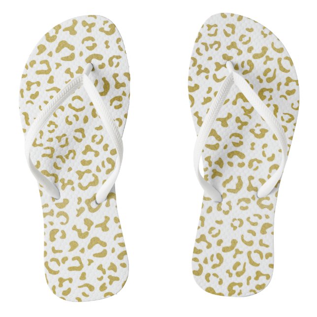 Gold Leopard, Gold Glitter, Leopard Print Flip Flops (Footbed)