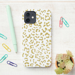 Gold Leopard, Gold Glitter, Leopard Print iPhone 12 Case