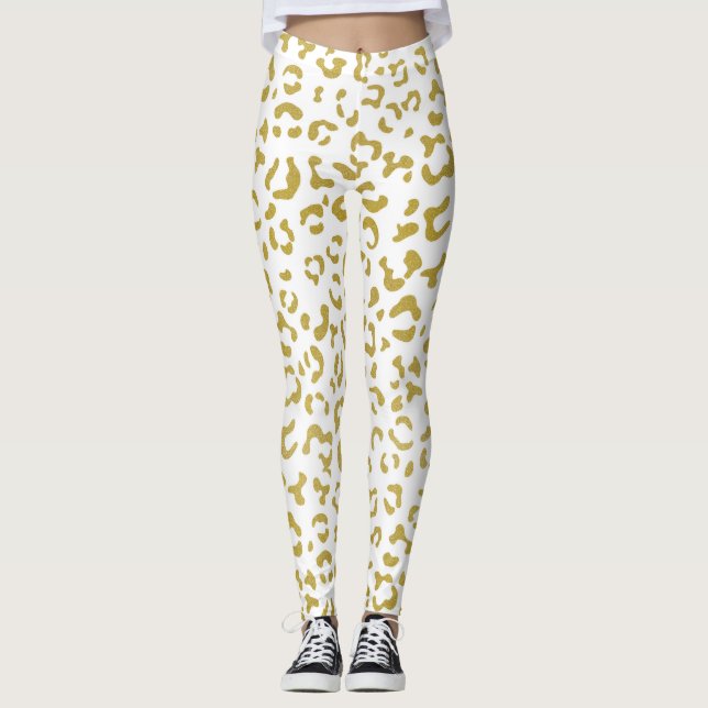 Gold Leopard, Gold Glitter, Leopard Print Leggings (Front)