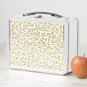 Gold Leopard, Gold Glitter, Leopard Print Metal Lunch Box