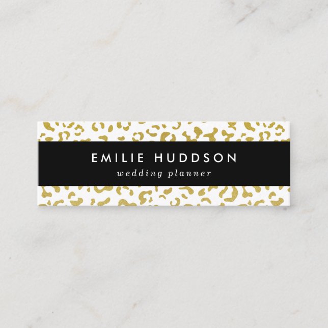 Gold Leopard, Gold Glitter, Leopard Print Mini Business Card (Front)