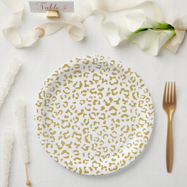 Gold Leopard, Gold Glitter, Leopard Print Paper Plate (Wedding)