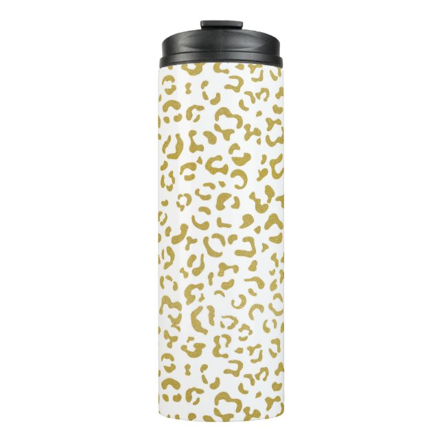 Gold Leopard, Gold Glitter, Leopard Print Thermal Tumbler (Front)
