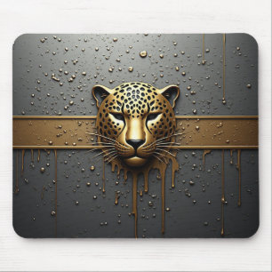Gold Leopard Head With Metallic Drip Style 🐆 Mouse Pad