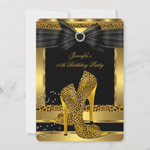 Gold Leopard High Heel Shoe Black Birthday Party 2 Invitation
