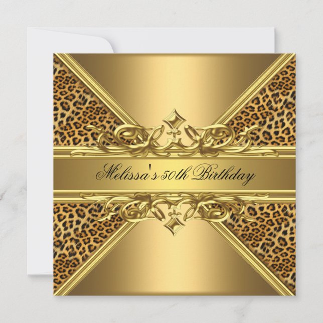 Gold Leopard On Gold 50th Birthday Party 2 Invitation (Front)