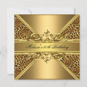 Gold Leopard On Gold 50th Birthday Party 2 Invitation