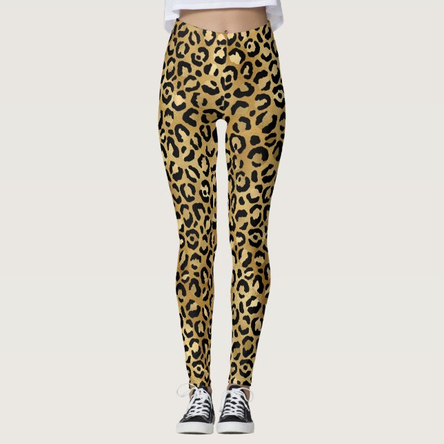  Gold Leopard Pattern Leggings (Front)
