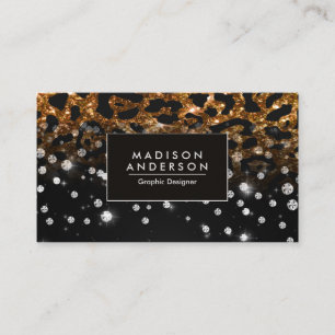 Gold Leopard Print and Glitter Business Card