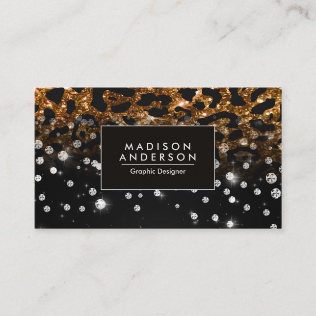 Gold Leopard Print and Glitter Business Card (Front)