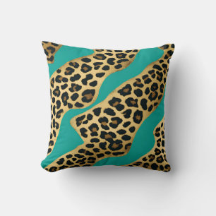 Gold Leopard Print And Teal Throw Pillow