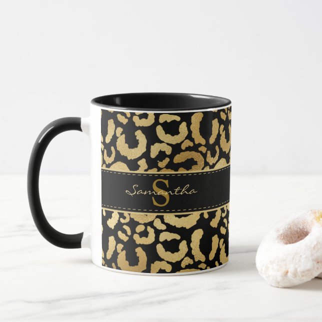 Gold leopard print custom coffee mug (With Donut)