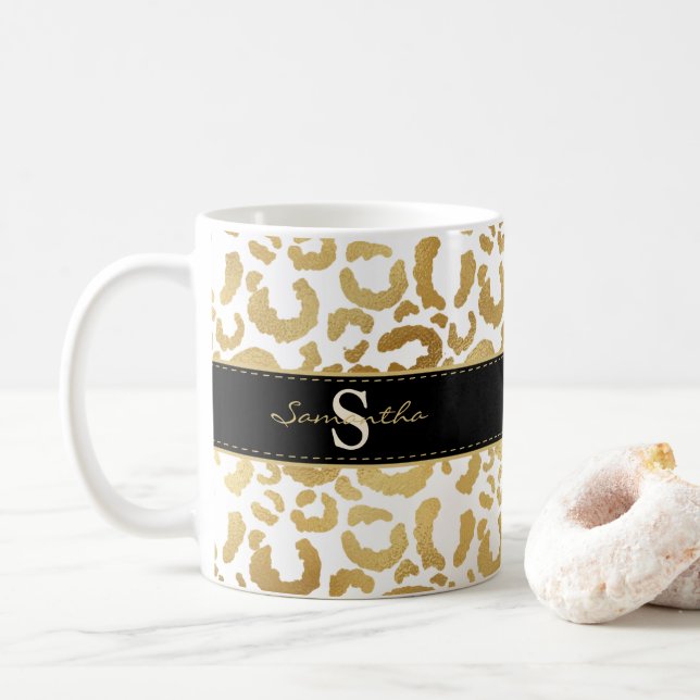 Gold leopard print custom coffee mug (With Donut)