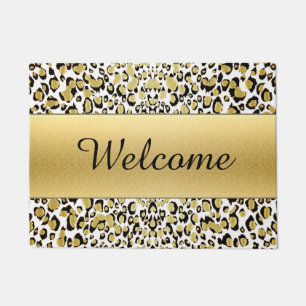 Gold Leopard Print Customizable Welcome Mat