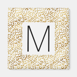 Gold Leopard Print Monogram Magnet