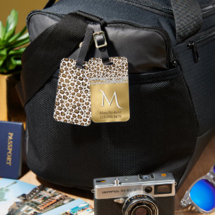 Gold Leopard Print Monogrammed Luggage Tag