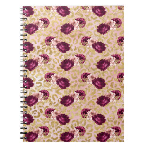 Gold Leopard Print Pink Roses Florals Notebook